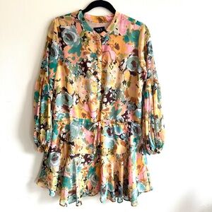 VICI Floral Tiered Mini Dress Small Long Sleeve Tie Waist Boutique Dress